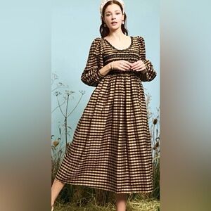 Sister Jane Dream Flock Checked Midi Dress Sequins Brown & Black Gingham Size M